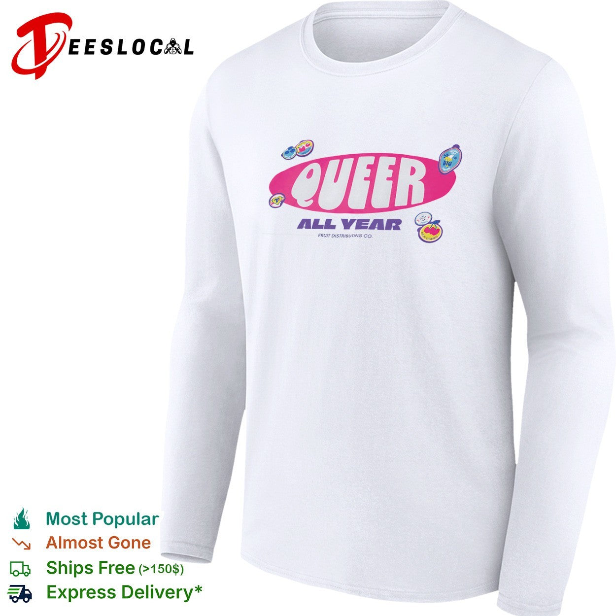 Queer all year Fruit Distributing Co vintage pride patches shirt