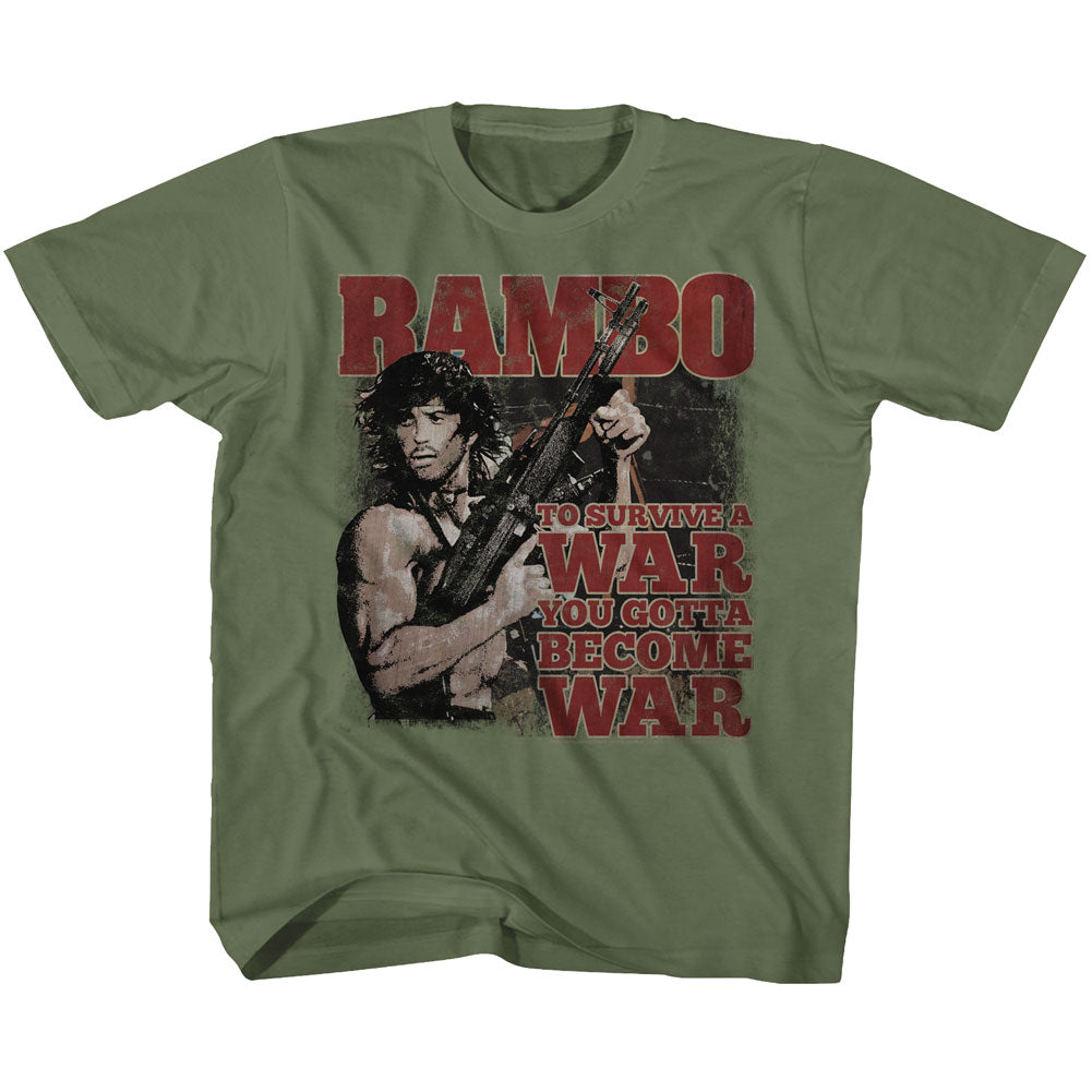 Rambo Youth S/S T-Shirt - Become War - Solid Military Green Hoodie, Sweatshirt | CiraTrend.com