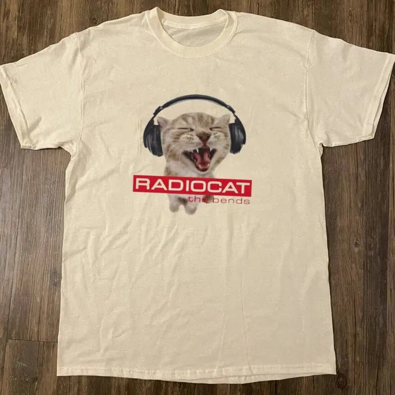RARE!! Radiohead Cat Album Cover T-Shirt The Bends Concert Shirt Gift for Fans Menswear Top Menswear Top Underwear Tshirt...