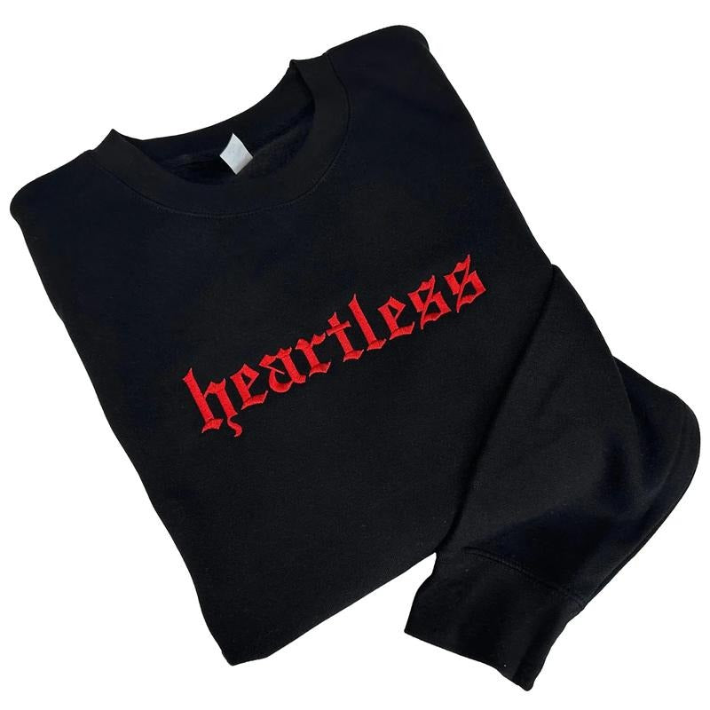 RED Heartless Embroidered Crewneck Unisex Sweatshirt Casual Clothing T-Shirts, Hoodie | CiraTrend.com