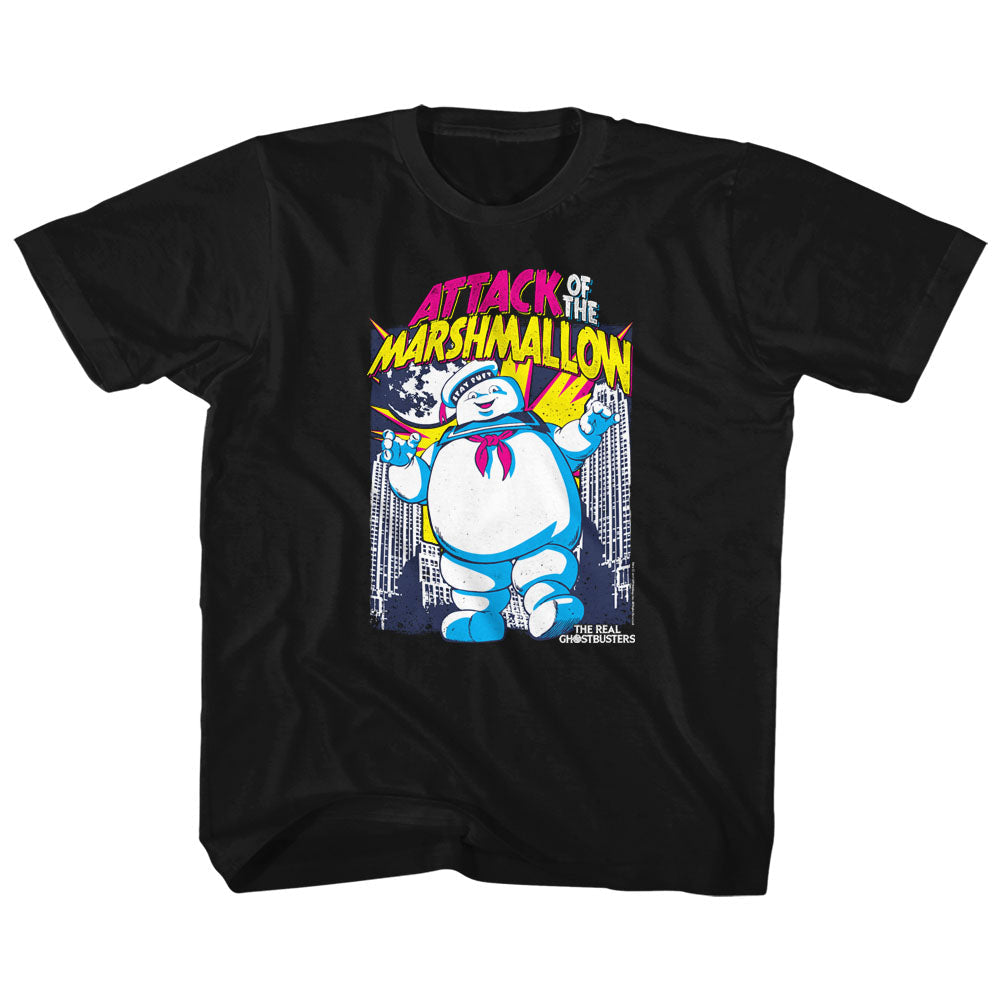 Real Ghostbusters Toddler S/S T-Shirt - Marshmallow Attacks - Solid Black Hoodie, Sweatshirt | CiraTrend.com