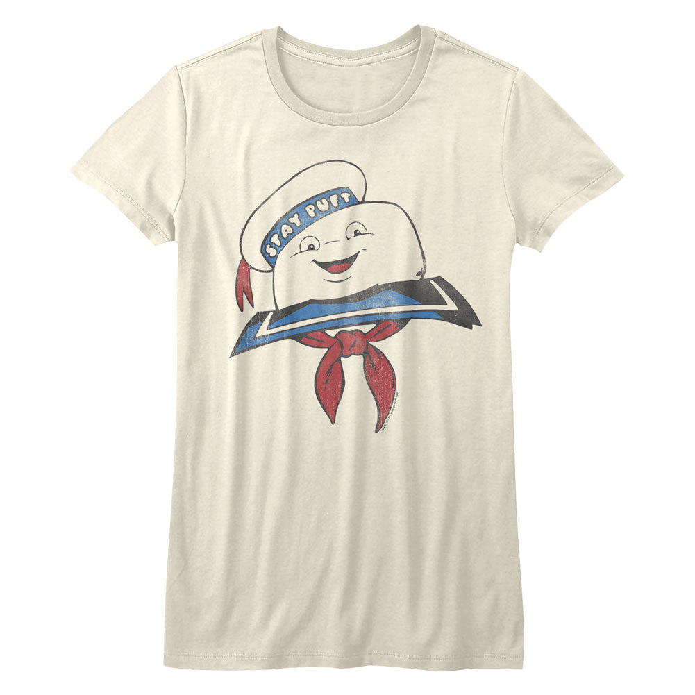 The Real Ghostbusters Girls Juniors S/S T-Shirt - Stay Puft Head - Solid Natural Hoodie, Sweatshirt | CiraTrend.com
