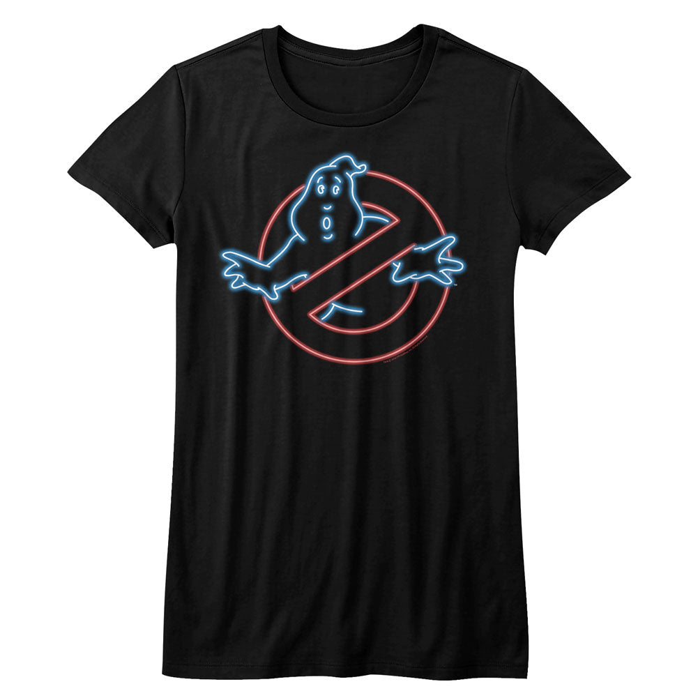 The Real Ghostbusters Girls Juniors S/S T-Shirt - Neon Ghost - Solid Black Hoodie, Sweatshirt | CiraTrend.com