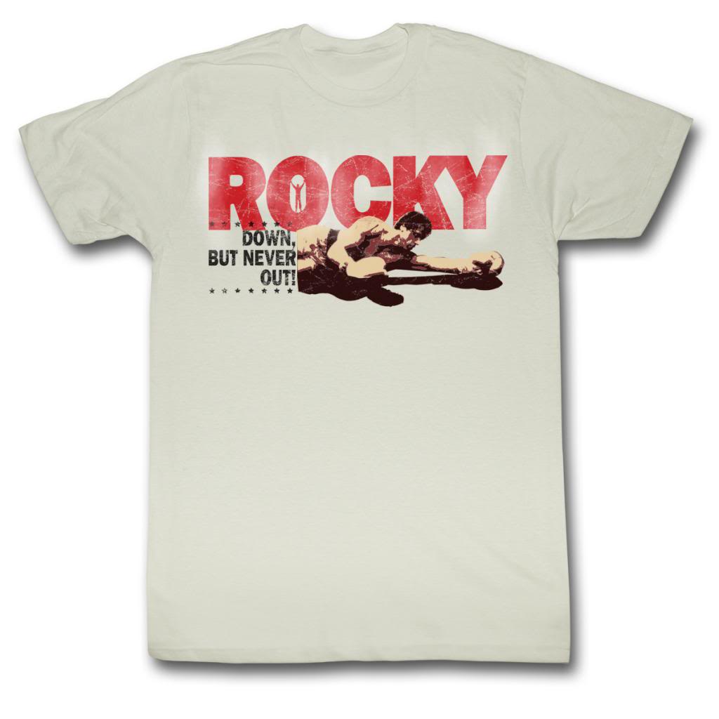 Rocky Mens S/S T-Shirt - Downbut Never Out - Solid White Hoodie, Sweatshirt | CiraTrend.com