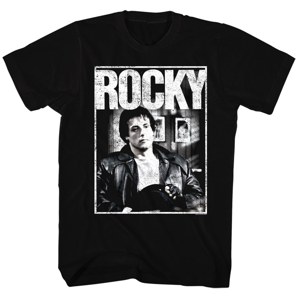Rocky Mens S/S T-Shirt - Rocky Sitting - Solid Black Hoodie, Sweatshirt | CiraTrend.com