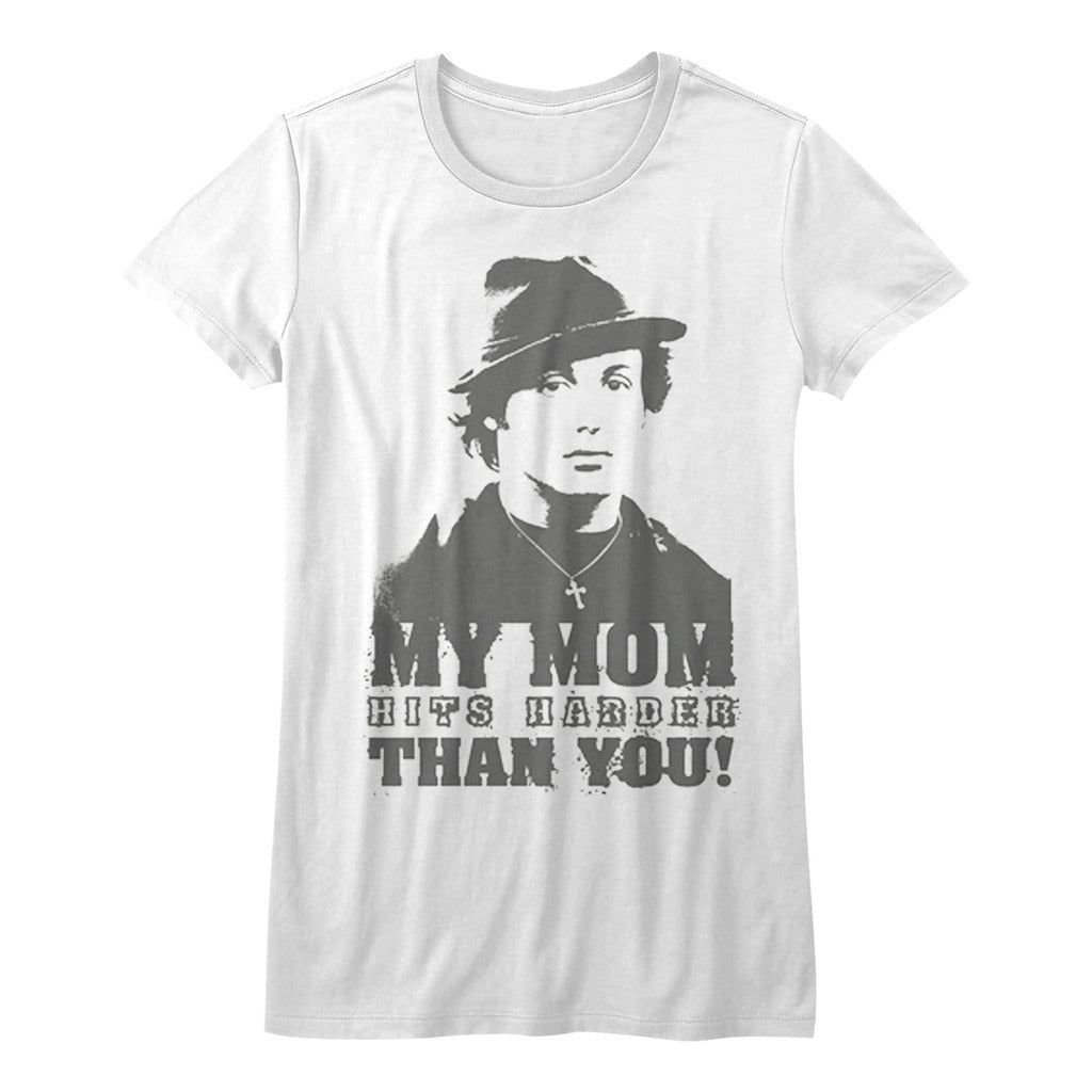 Rocky Girls Juniors S/S T-Shirt - My Mom Hits Harder - Solid White Hoodie, Sweatshirt | CiraTrend.com