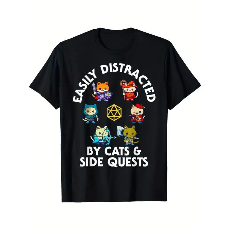 RPG Gamer Cats Side Quests D20 Dice Nerdy Cat Men Women Kids T-Shirt Made in USA Hoodie, Sweatshirt | CiraTrend.com