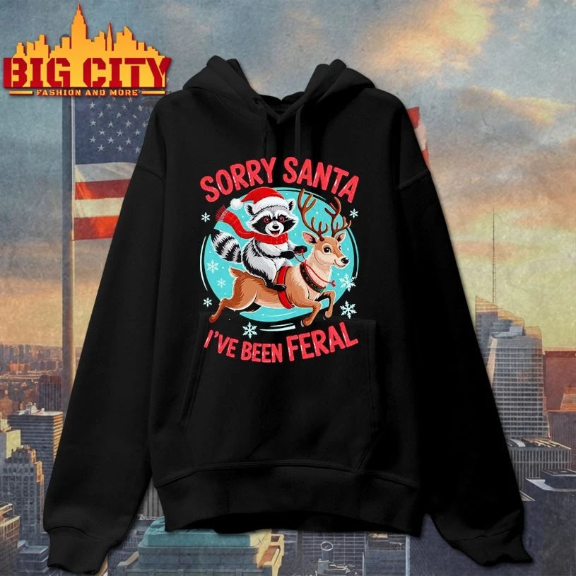 Raccoon Sorry Santa I’ve Been Feral Christmas shirt