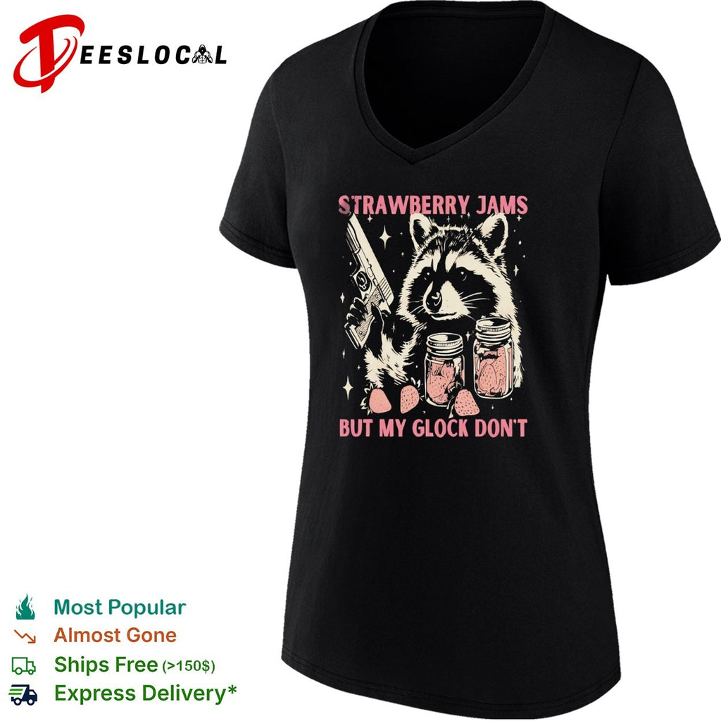 Raccoon armed animal strawberry jams but my Glock don’t shirt
