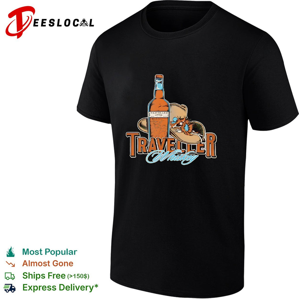 Raccoon wearing cowboy hat Traveller whiskey shirt