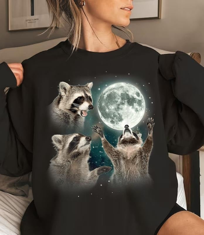Racoons howling at the Moon T-shirt Sweatshirt, Racoon memes  Hoodie and Sweater; T-shirt Cotton Menswear | CiraTrend.com