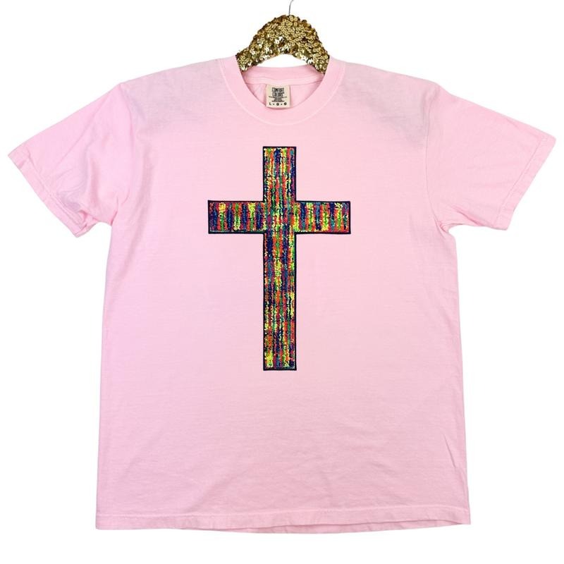 Rainbow Chenille Cross Comfort Colors T-Shirt Hoodie, Sweatshirt | CiraTrend.com
