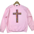 Rainbow Chenille Cross Patch Sweatshirt -- LIGHT PINK T-Shirts, Hoodie | CiraTrend.com