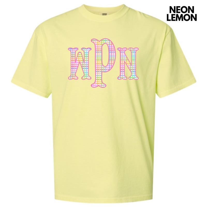 Rainbow Plaid Monogram Comfort Colors T-Shirt 'NLB' Hoodie, Sweatshirt | CiraTrend.com