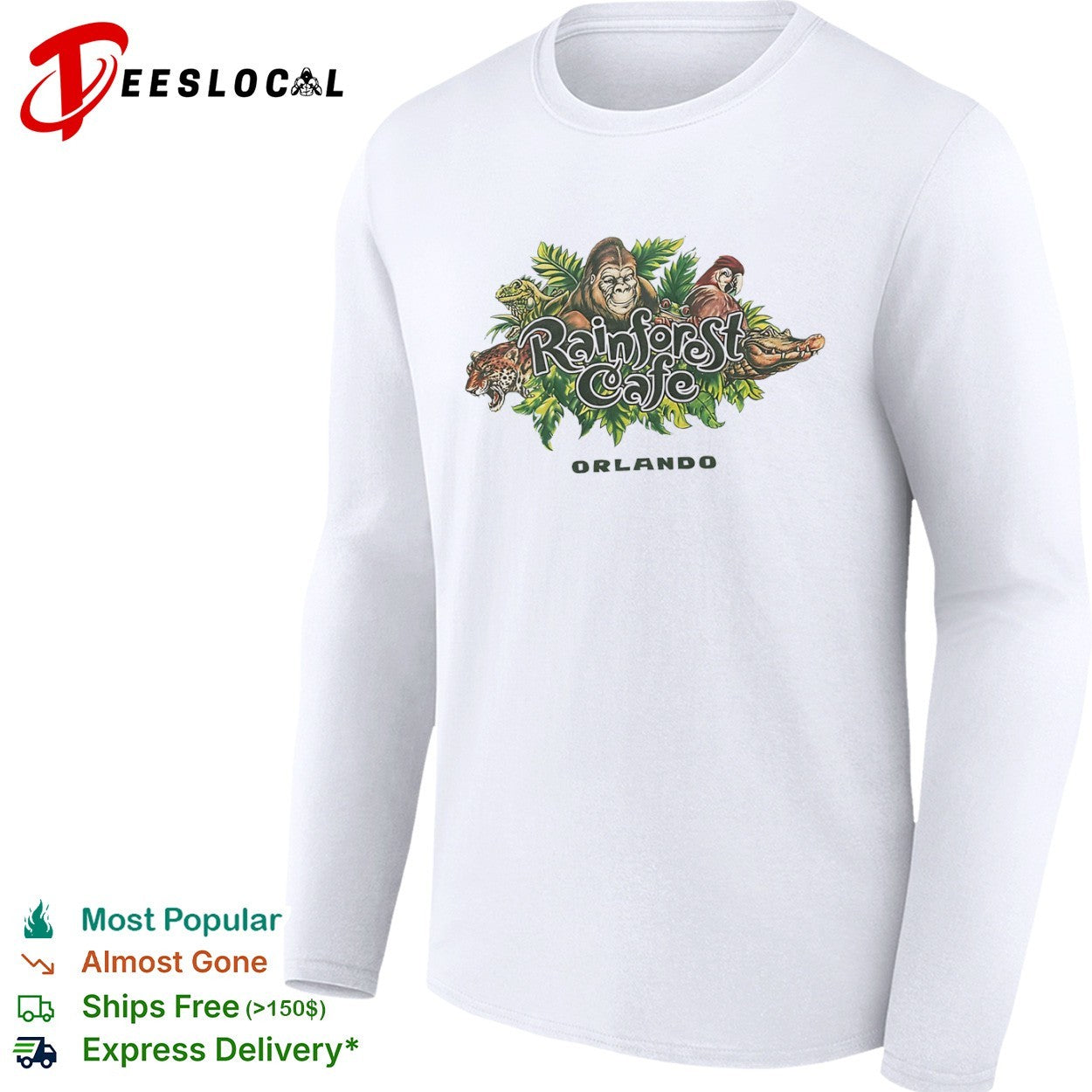 Rainforest Cafe Orlando Gorilla Parrot Jaguar Iguana Gator Tropical Jungle shirt