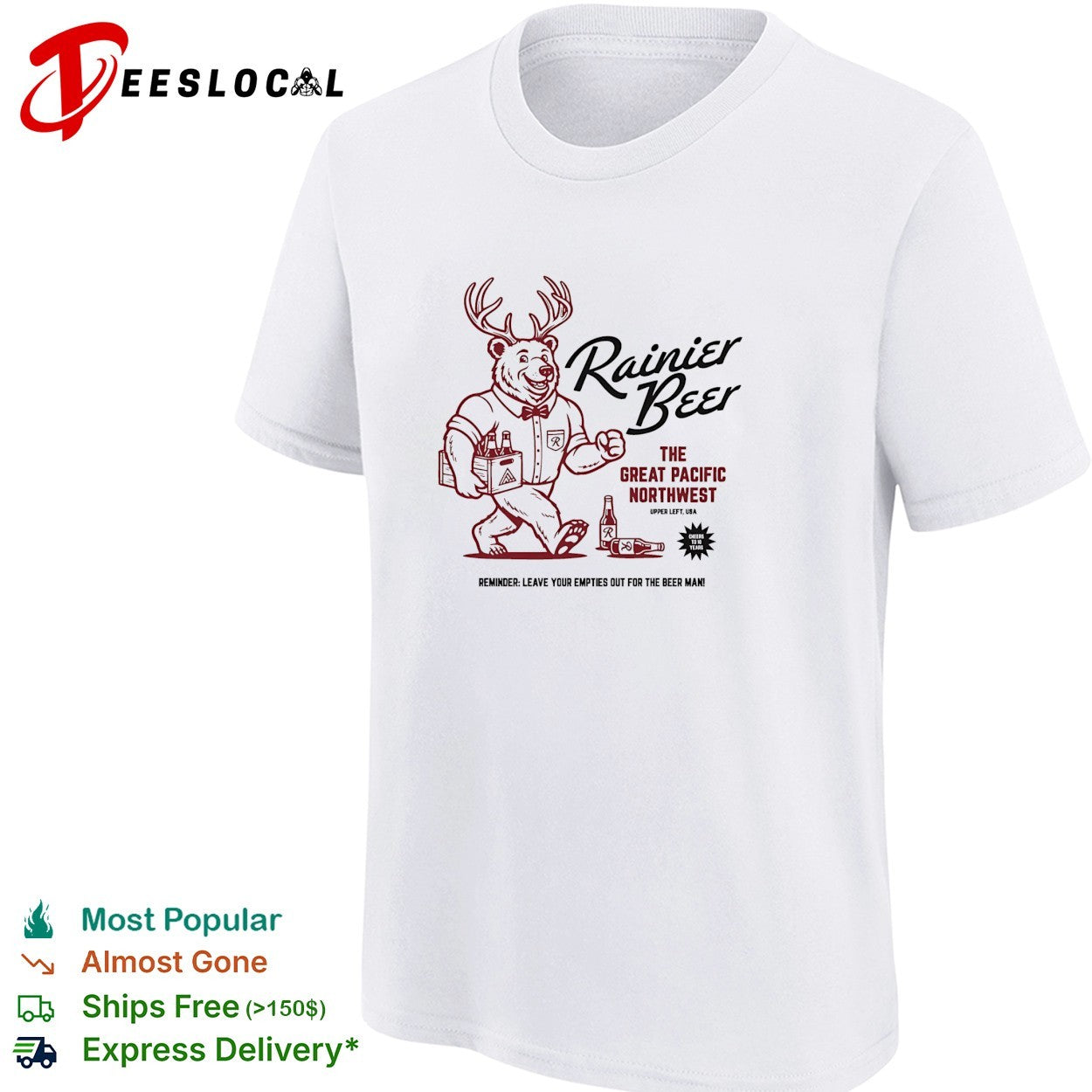 Rainier beer bear mascot leave your empties shirt