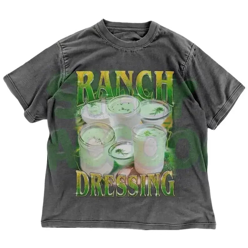 Ranch Lover Retro 90s Graphic Tee | Ranch Dressing Shirt | Funny Food T-Shirt | Ironic Foodie Distressed Tee | Ranch Enthusiast Gift Menswear 100% cotton