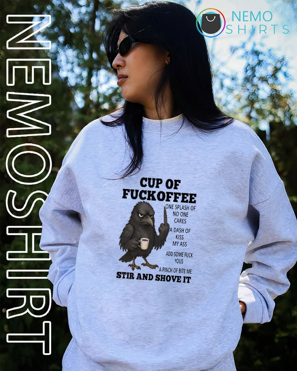 Raven cup of fuckoffee one splash of no one cares a dash of kiss my ass add some shirt