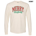 Red Cursive Varsity Merry Christmas Long Sleeve Comfort Colors T-Shirt 'NLB' Hoodie, Sweatshirt | CiraTrend.com