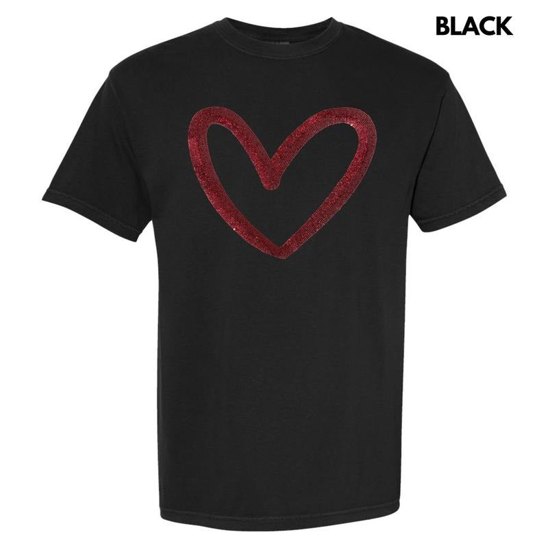 Red Cut Out Heart Sequin Patch Comfort Colors T-Shirt Hoodie, Sweatshirt | CiraTrend.com