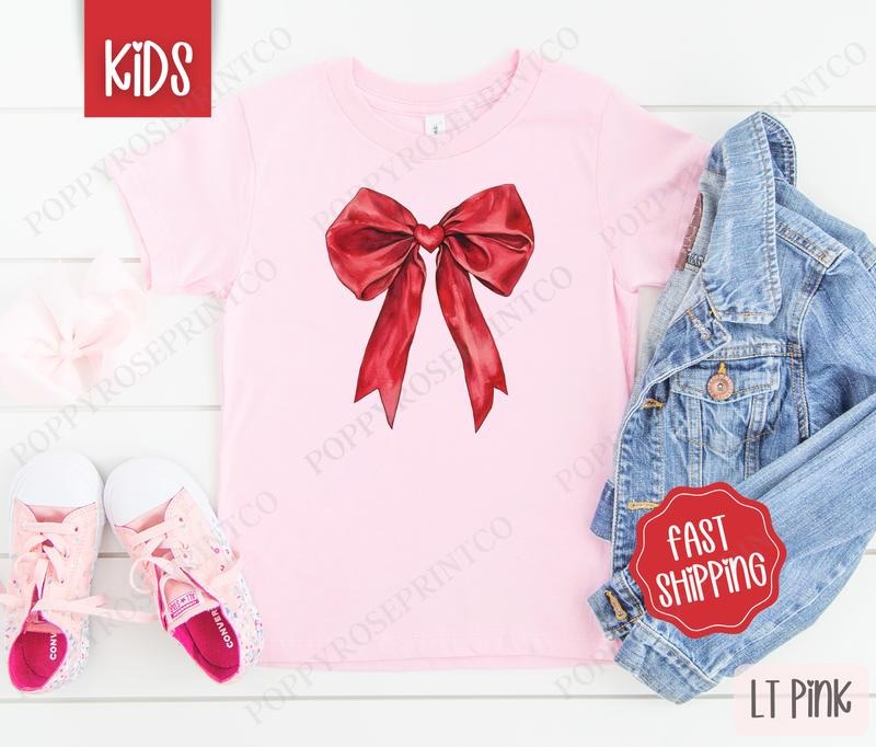 Red Heart Bow Kids Shirt - Valentine's Day Children's Tshirt - Cute Youth Tee Gildan Hoodie, Sweatshirt | CiraTrend.com