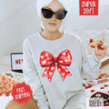 Red Heart Bow Sweatshirt, Valentine's Day Crewneck, Holiday Women's Sweater T-Shirts, Hoodie | CiraTrend.com