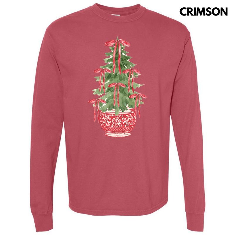 Red Potted Christmas Tree Long Sleeve Comfort Colors T-Shirt 'NLB' Hoodie, Sweatshirt | CiraTrend.com