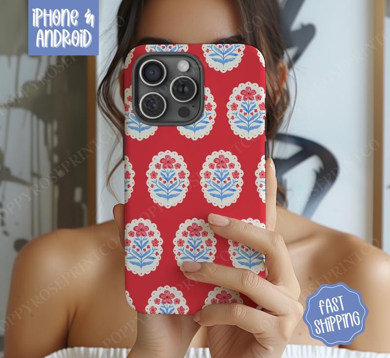 Red Scallop Floral Phone Case, Coquette Phone Case Mag Safe Compatible, Magnetic Tough Cases T-Shirts, Hoodie, Sweatshirt