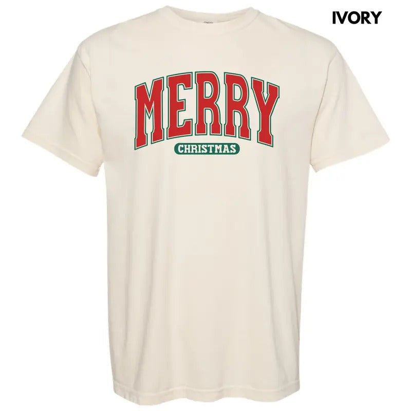 Red Varsity Merry Christmas Comfort Colors T-Shirt 'NLB' Hoodie, Sweatshirt | CiraTrend.com