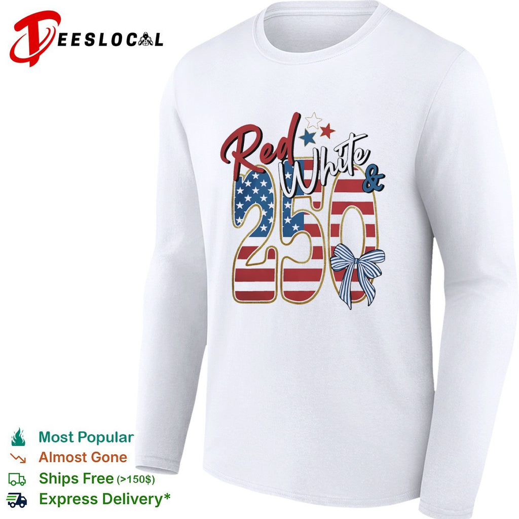 Red White and 250 USA Flag Patriotic Independence Day Fourth of July Celebration shirt