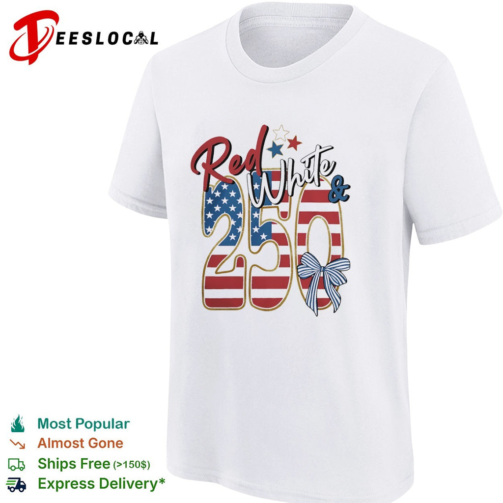 Red White and 250 USA Flag Patriotic Independence Day Fourth of July Celebration shirt