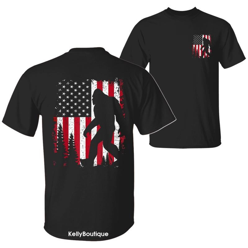 Red White and Bigfoot 4th of July American USA Flag T-Shirt, Gift for Sasquatch Lovers, Independence Day Patriotic 2...