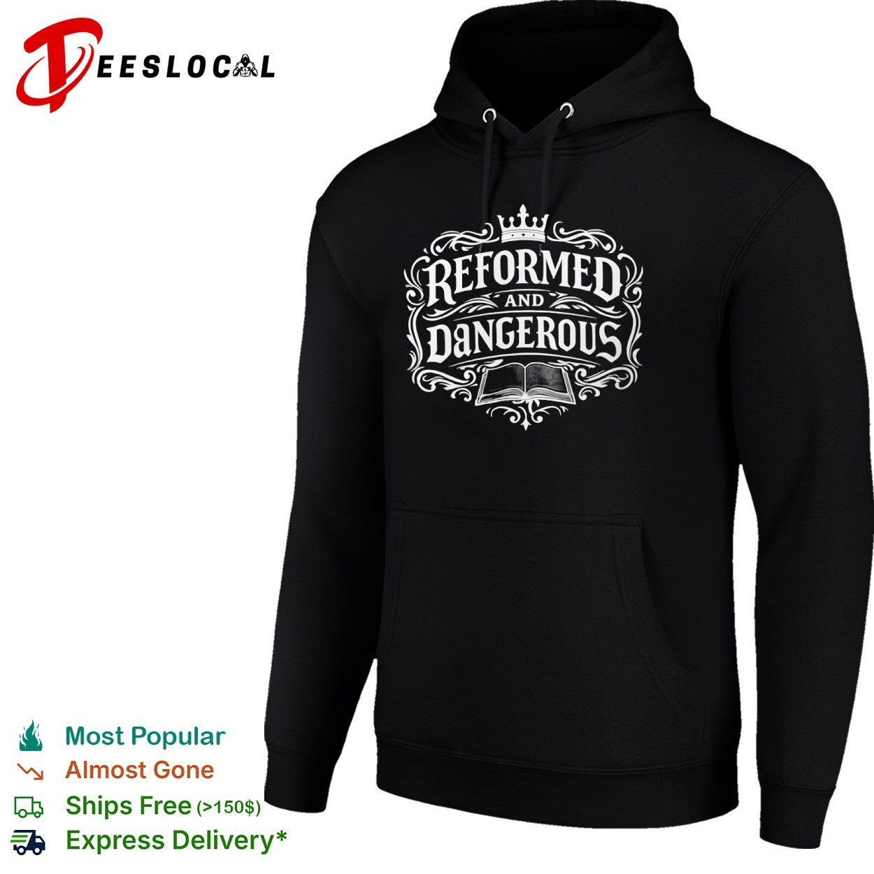 Reformed and Dangerous crown open book typography shirt