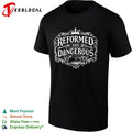 Reformed and Dangerous crown open book typography shirt