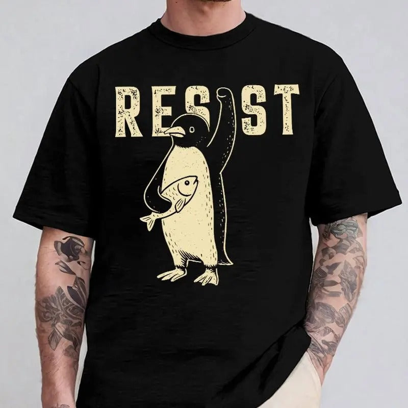 Resist Penguins Shirt, Penguins Against Tariffs Unisex Shirt, Anti Trum Anti Fascist Resist FDT Protest Democrat Gift...
