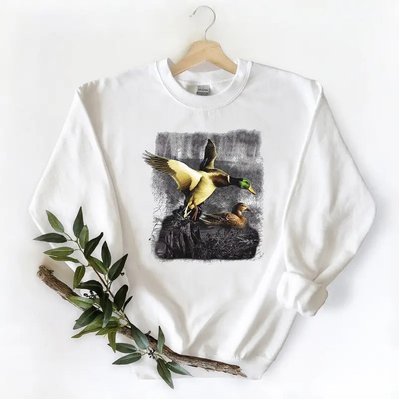 Retro  Mallard Duck Shirt Hunting Season Classic Sweatshirt Graphic,Unisex, Minimalist Cotton Hoodie | CiraTrend.com