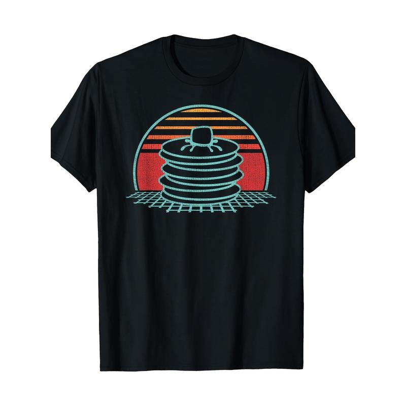 Retro 80s Style T-Shirt Retro 80s Pancake Geometric Pattern Crew Neck T-Shirt - Regular Fit, Short Sleeve, All-Season,...