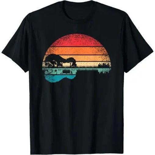 Retro Acoustic Guitar Lake Sunset Guitarist Music Lover Rock T-Shirt Made in USA Hoodie, Sweatshirt | CiraTrend.com