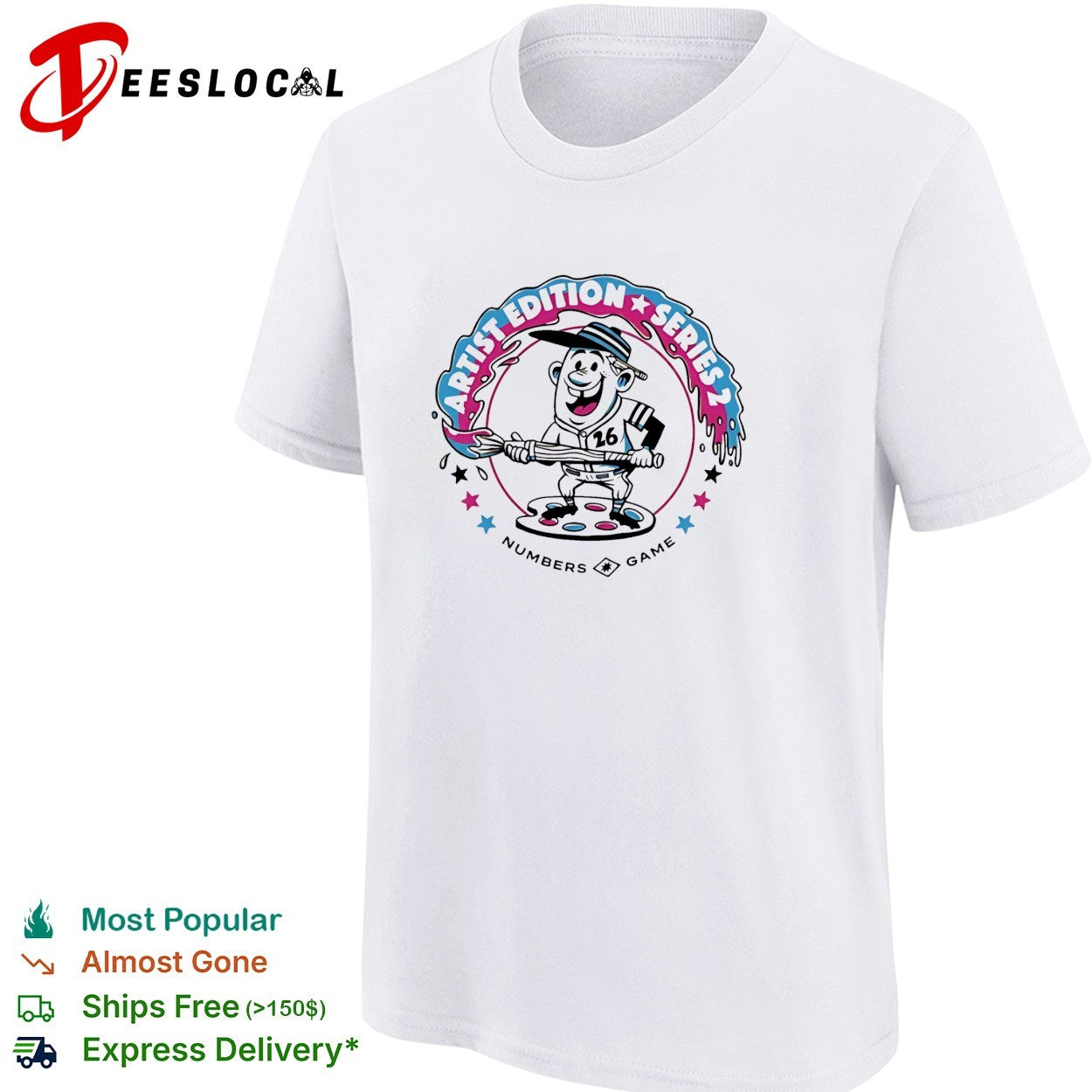 Retro Artist Edition Series 2 Numbers Game 26 Cartoon Baseball Paint Palette Mascot shirt