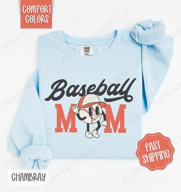 Retro Baseball Mom Comfort Colors Sweatshirt, Baseball Mom Women's Crewneck, Cute Baseball Mom Women's Sweater T-Shirts,...