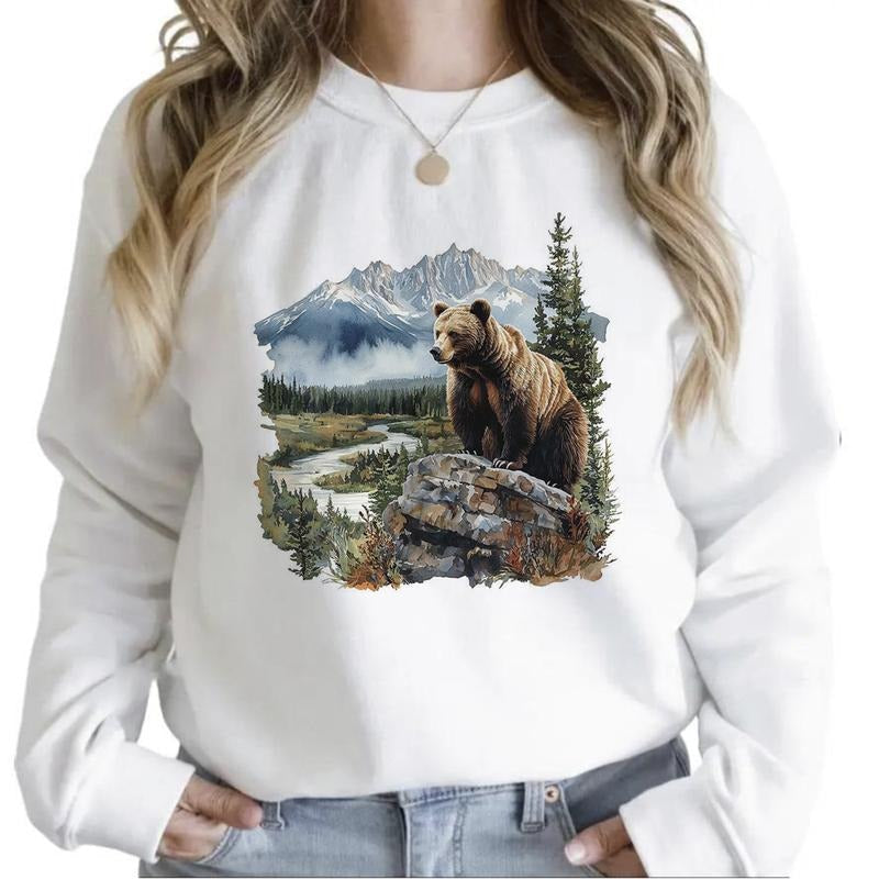 Retro Bear and Mountain Forest Cute Unisex Sweatshirts, National Hunting Day, Hunting Season Hooded T-Shirts and more...