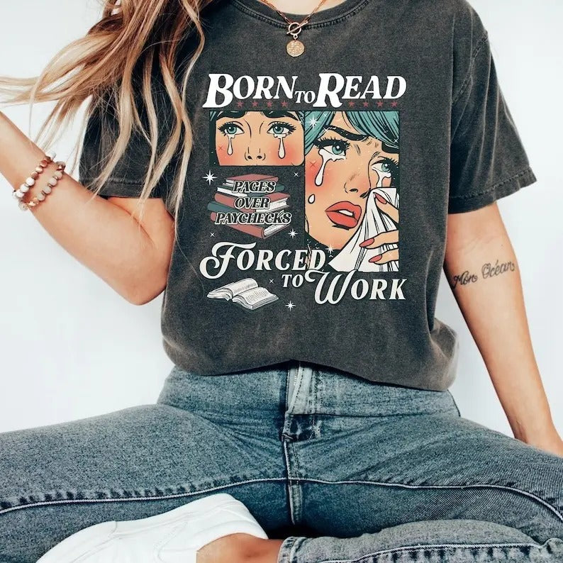 Retro Born To Read Bookish Shirt, Funny Reader Book Addict Tee, Spicy Books Shirt, Smut Shirt, Aesthetic Womens Tshirt,...