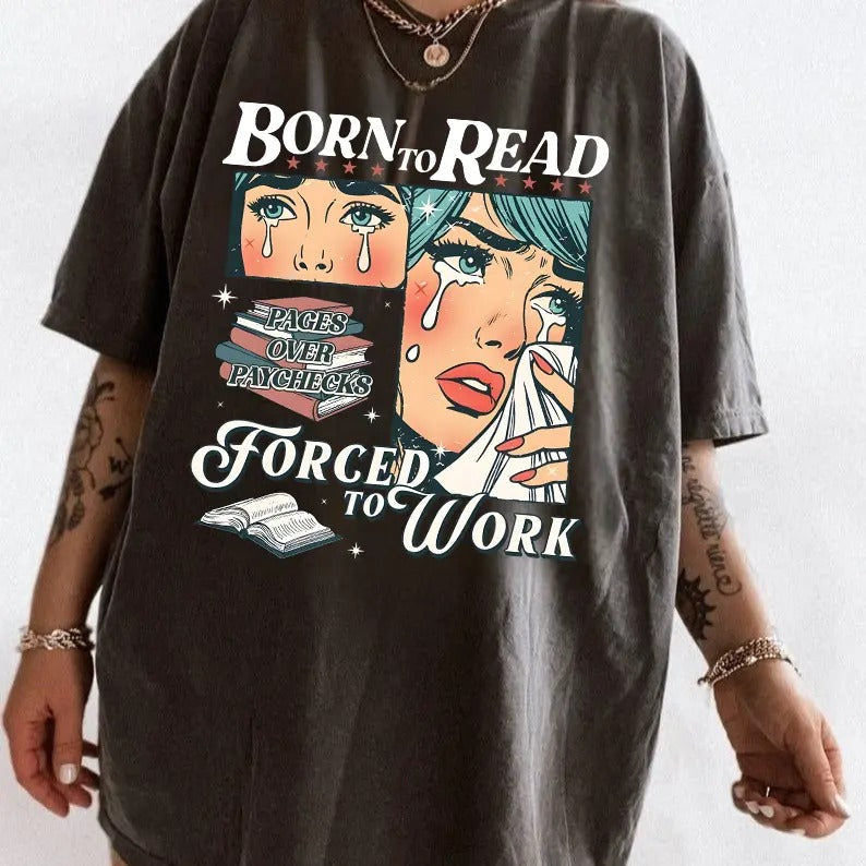 Retro Born To Read Bookish Shirt, Funny Reader Book Addict Tee, Spicy Books Sweater, Smut Shirt, Aesthetic Womens Tshirt...
