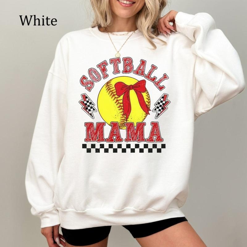 Retro Checkered Softball Mama Coquette Sweatshirt, Game Day Softball Sweatshirt, Trendy Softball Mom Shirt, Cute Softball...