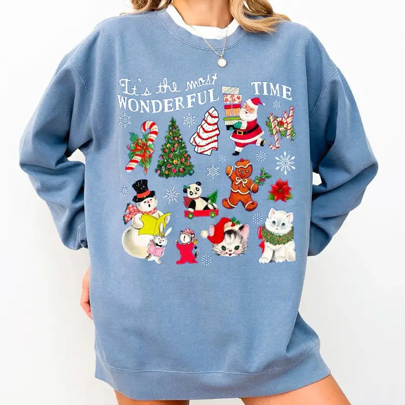 Retro Christmas Sweatshirt, It's the Most Wonderful Time Shirt, Women's Christmas Vintage Hoodie, Trendy Holiday...