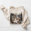 Retro Christmas Winter Village Sweatshirt - Nineties 90s Mountain Pine Trees Decorated Cabins Pullover Cotton Menswear...