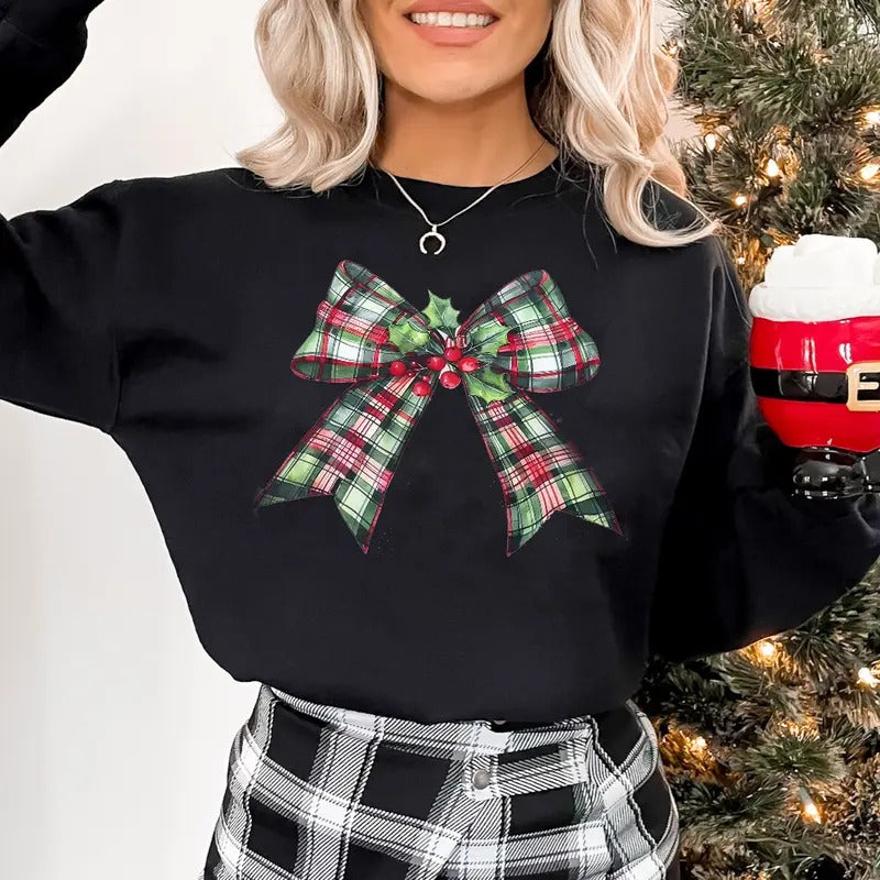 Retro Color Xmas Shirt, Coquette Bow Shirt, Colorful Bow for Xmas, Cute Christmas Gift, Coquette Women's Xmas Sweatshirt,...