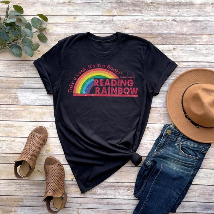 Retro Comfort Reading Rainbow Shirt, Vintage Book Lover Tee, Teacher Appreciation Gift, Cozy Reading Aesthetic, Unisex...
