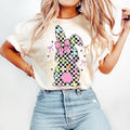 Retro Easter Bunny Coquette, Happy Easter, Pink Easter Bow, Checkered Spring Tshirt Hoodie, Sweatshirt | CiraTrend.com