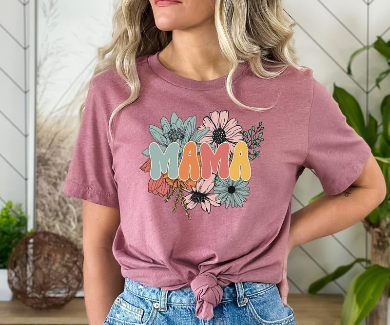 Retro Floral Mama T-shirt, Mom Shirt for Mom for Mother's Day, Mama T-shirt, Shirt for Mom for Mother's Day, Mama...